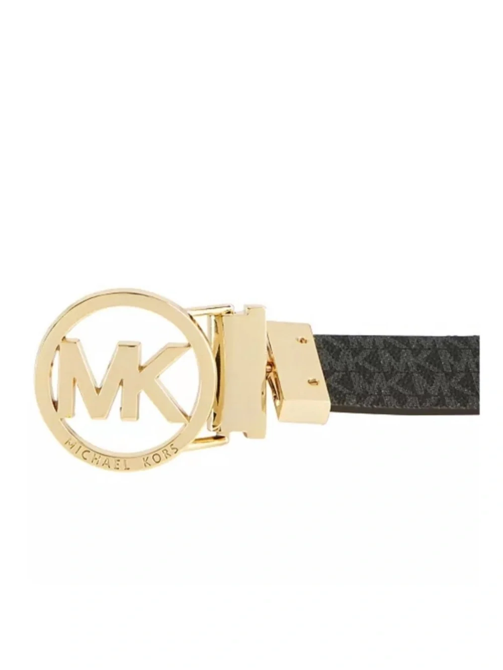 Michael Kors Reversible MK Logo Belt Brown Monogram Gold Buckle 43.5”